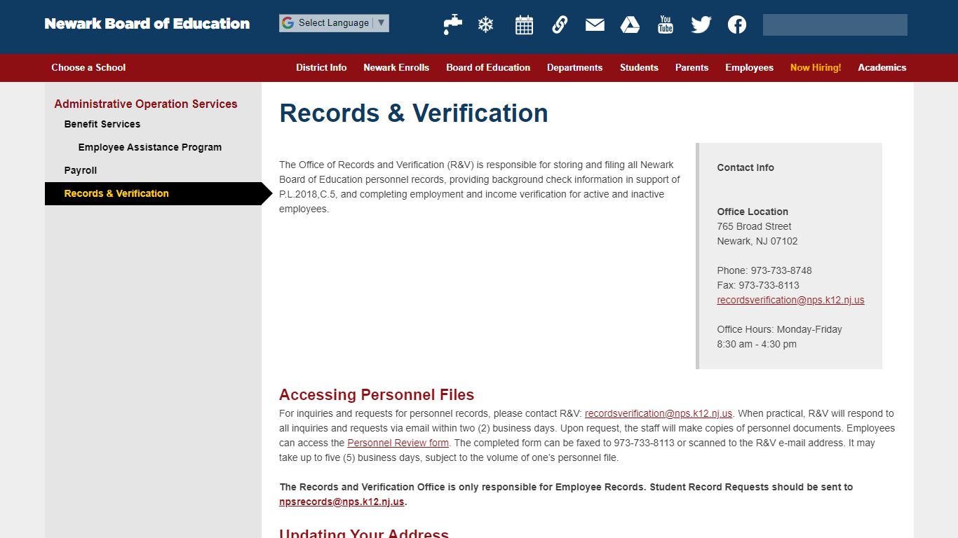 Records & Verification - Newark Board of Education